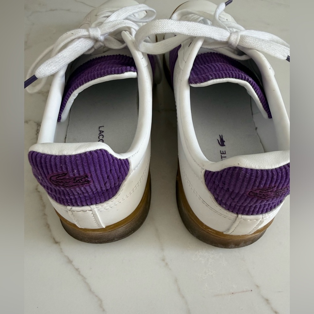 White and Purple Women's Lacoste 8.5 Sneakers - Picture 3 of 5